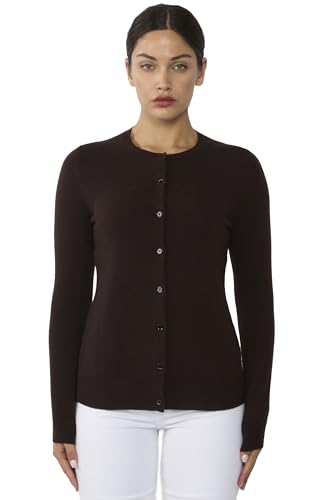 Image of JENNIE LIU Women's 100% Cashmere Button Front Long Sleeve Crewneck Cardigan Sweater
