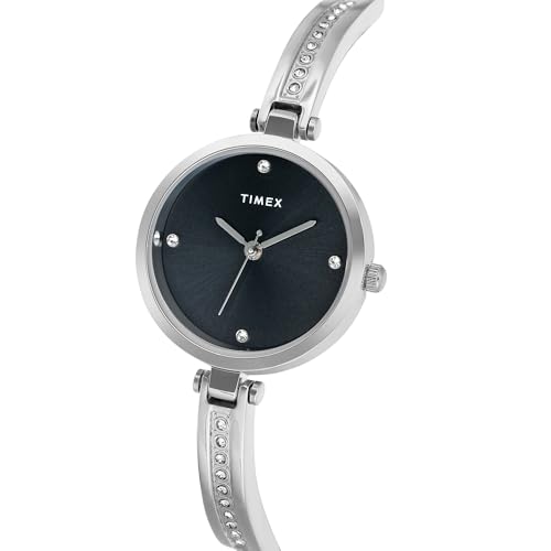 Image of TIMEX Analog Watch for Women with Black Round Dial & Silver Brass Bracelet Band Water Resistant Women's Wrist Watches - TWEL200SMU02