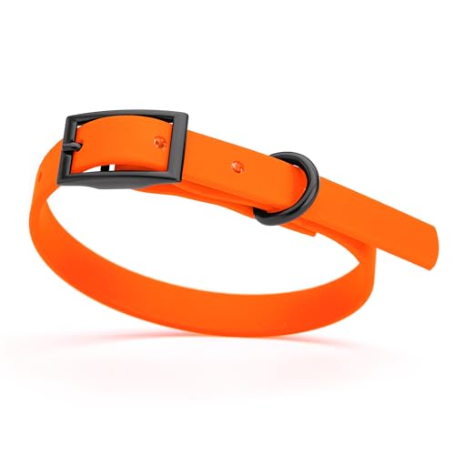 Image of Dogline Biothane Waterproof Dog Collar Strong Coated Nylon Webbing with Black Hardware Odor- Proof for Easy Care Easy to Clean High Performance Fits Small Medium or Large Dogs, Hunter Orange