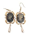 métal doré boucles d oreilles, dormeuses, camée, Madame de Pompadour perlées