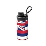Botella de agua de metal de acero inoxidable de doble pared aislada con estampado de bandera de Hawái para bebidas frías y calientes