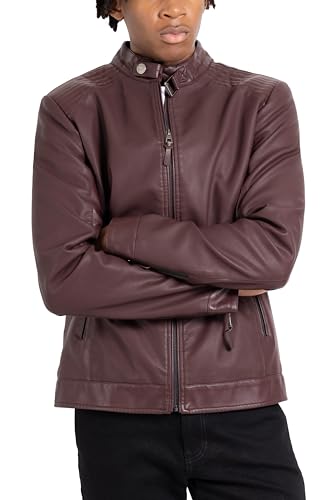 Image of X-Ray Men's Slim Fit Faux-Leather Moto Jacket with Removable Hood