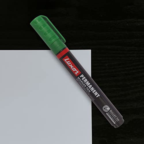 Image of Luxor Refillable Permanent Marker in Rich Green, Pack of 10, Ideal for Eco-Friendly and Bold Markings