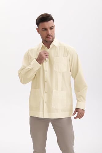 MAXJON Men's Guayabera Shirts for Men Long Sleeve Cuban Snap Button Shirts Mexican Guayabera Shirts with Four Pockets3