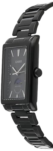 Image of Casio MTP-M105B-1AV Analog Watch with Moon Phase Indicator, Black, Rectangular, Water Resistant 50M, Japan Movement