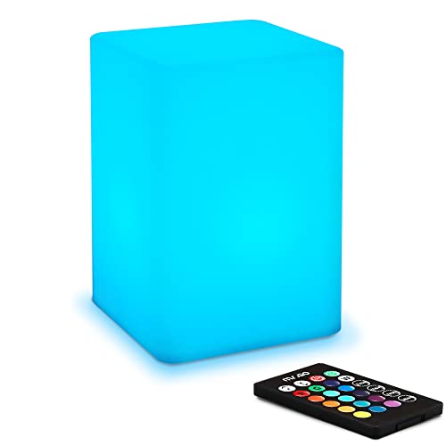 Mr.Go 6-inch Dimmable LED Night Light Mood Lamp for Kids and Adults - 16 RGB Colors - 8 Level Dimming - 4 Lighting Effects - Rechargeable - Remote Control - Decorative - Fun and Safe - White Cube