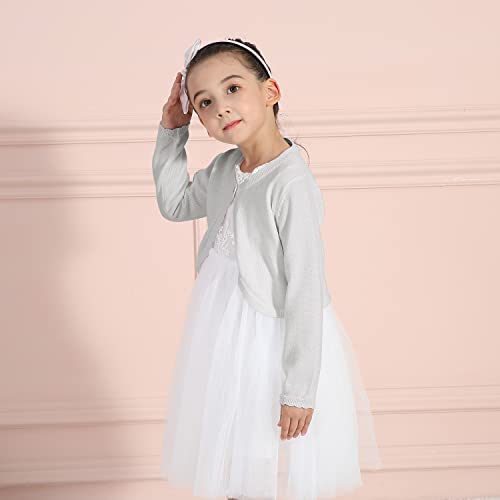 Kids Girls' Bolero Cardigan Shrug Sweater Cute Long Sleeve Sparkle Tops Open Front Knit Shrug,Silver,9-10 Years #TOP4