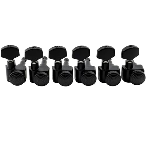 Musiclily Pro 6-in-line 2-pin Vollmetall Guitar Locking Tuners Locking Mechaniken Machine Heads Tuning Pegs Set für Fender Strat Tele E-Gitarre, Schwarz