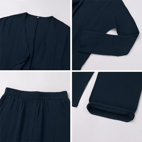 Image of Open Abayas Kimono Muslim Women Cardigan Maxi Dress and pants Set Islamic Clothing Dubai Saudi Robe