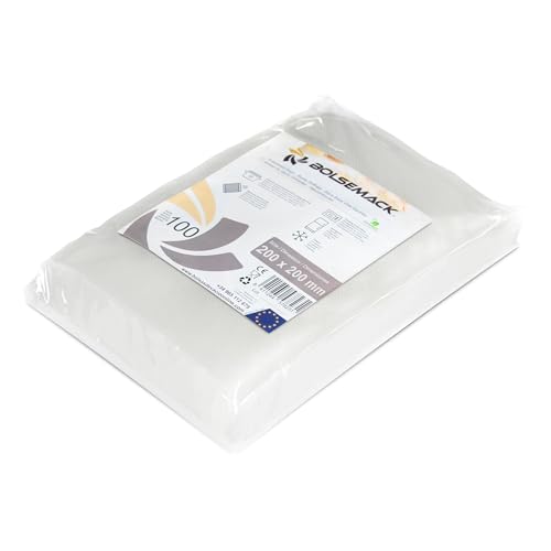 Bolsemack - Bolsas de vacio gofradas para alimentos 20x20 cm. (100 unidades) compatibles con Todo Tipo de Envasadora Vacio domestica, Resistentes, Seguras y Económicas, Sin BPA. Certificación Europea