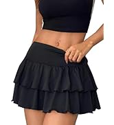 SOFIA'S CHOICE Women's Ruffle Layered Mini Skirts Skorts Sexy Low Elastic Waist Short Skirt