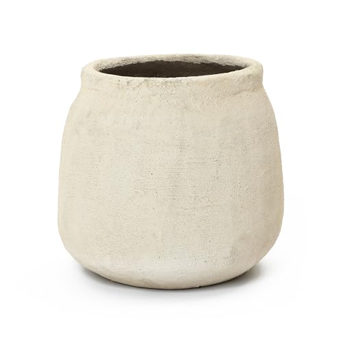 Hometopia Blumentopf Groß, Rund Übertöpfe Betonoptik für Außen & Innen, Massiver Pflanzkübel mit Drainage-Loch ideal für Wohnzimmer, Küche und Balkon (Beige, Ø31xH28 cm)