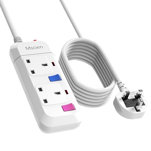 Mscien 6M Long Extension Lead 2 Way Extension Socket with Individual Switches Mountable Power Strips with 6 Meter Extension cable 2500W
