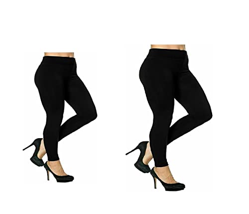 Ladies Thick Winter Thermal Leggings Fleece Lined Warm High Waist Size-10 Black Pack of 2