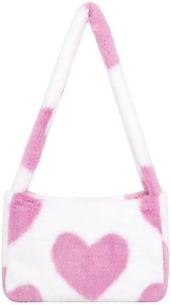 Fluffy Underarm Bag Y2K Fuzzy Plush Tote Bag Cute Heart Printed Aesthetic Purse Shoulder Bag Accessories Autumn Winter