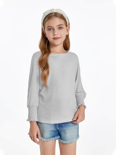 Haloumoning Girls' 3/4 Sleeve T Shirts Summer Cute Crewneck Basic Tees Ruffle Casual Blouse for 5-14Y3