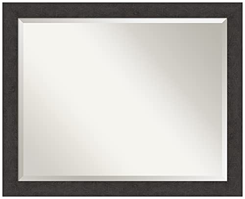 Image of Amanti Art Framed Vanity Mirror | Bathroom Mirrors for Wall | Rustic Plank Espresso Narrow Mirror | Wall Mounted Mirror | Medium Mirror | 25.25 x 31.25