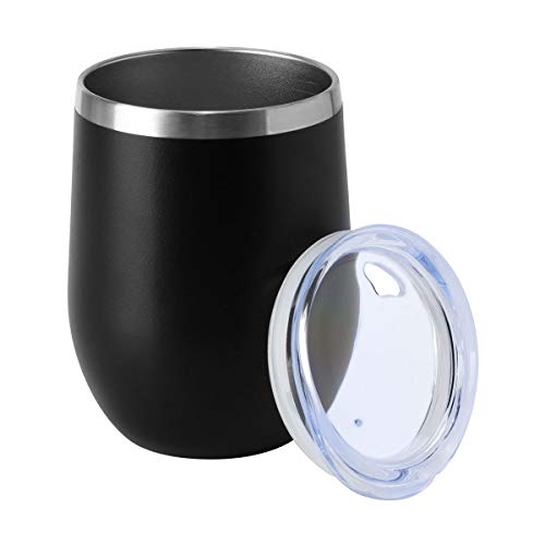HASLE OUTFITTERS 12oz Wine Tumbler with Lid Stemless Wine Glasses Double Wall Vacuum