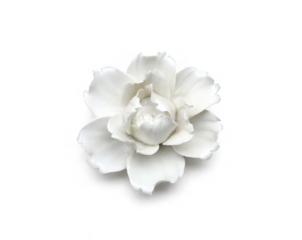 Image of Ceramic Flower Wall Art Decor, Artificial Flower Wall Sculpture,Handmade Ceramic Flowers for Home,Hallway,Living Room, Kitchen,Bathroom (Peony,White, 2.76 inch)