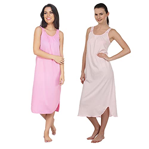 Image of BLAZON Women's Cotton Hosiery Solid Maxi Nighty Slip (Pack of 2) Available Sizes: S, M, L, XL, 2XL, 3XL, 4XL, 5XL