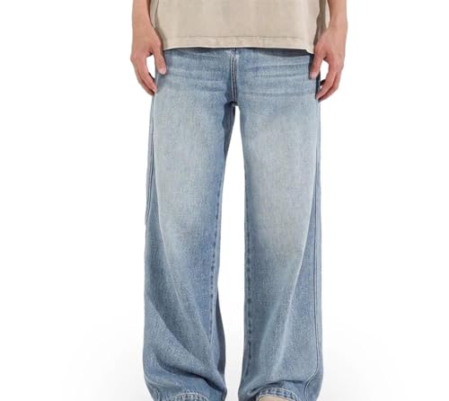 Men Baggy High Waisted Wide Leg Washed Denim Pants Vintage Casual Straight Trousers Streetwear2