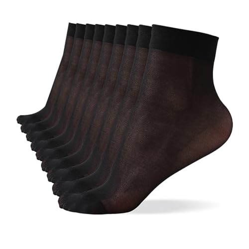 9 Pairs Ankle Sheer Socks For Women,Premium 20D Reinforced Toes in Black & Nude One Size