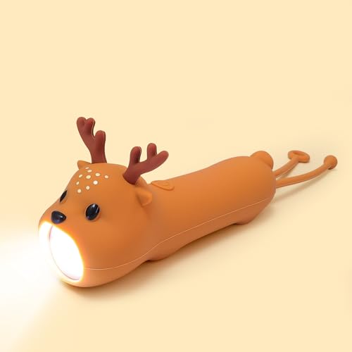 Ammonite Cute Deer Silicone Flashlight, Portable Animal Flashlights with Hanging Strap, Compact Rechargeable Camping Light for Hiking Emergencies and Outdoor Use
