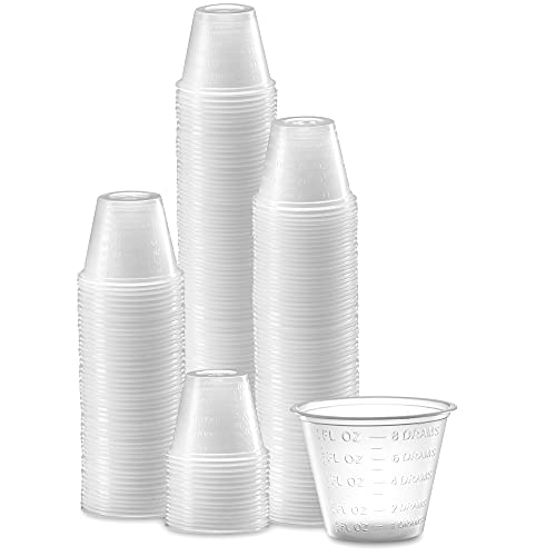 Disposable Medicine Cups (100 Count - 1 oz) – Sturdy Plastic Measuring & Dosing Cups with Easy-to-Read Embossed Measurement – 30ml Med Cups for Pills, Liquid Medication, Mixing, Paint & More
