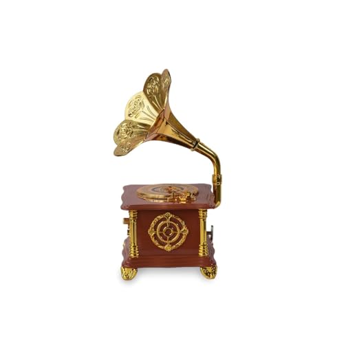 Image of AUGEN Exclusive Music Box Musical 360 rotatable Carousel Children's Wooden Men and Women Birthday Creative Christmas Valentine's Day Gift Home Decoration (Gramophone C)