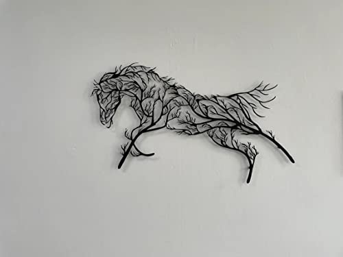 Dekadron Metal Wall Art Geometric Horse And Tree Decor, Home Office Decoration Entryway Bedroom Living Room Décor, Wall Hangings, Horse Sign, Farmhouse Décor (39" W X 21" H / 100X53Cm) #TOP3