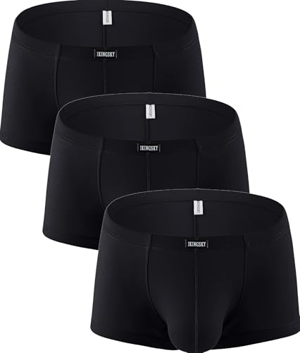 IKINGSKY Men's Silky Boxer Briefs Soft Bulge Shorts Underwear Sexy Low Rise Trunk Under Panties for Men