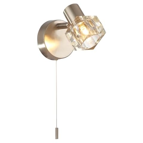 Modern Satin Nickel Wall Light with Ice Cube Shade Cover