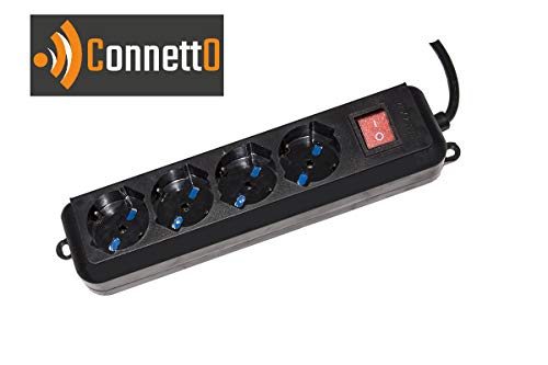 Connetto Multiprise 4 Prises universelles Italie/Schuko 10/16 A - Prise 16 A avec Interrupteur Couleur Noir Cover