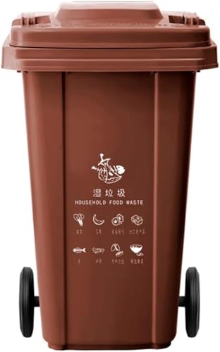 BKUIGOU 80L/100L/120L/240L Large Trash Can with Wheels and Lid,Commercial Outdoor Big for Patios, Kitchens Entertaining(Brown,120L)