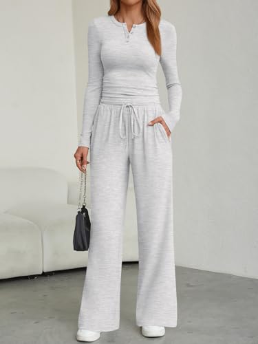 Trendy Queen Women's 2 Piece Matching Lounge Sets Fall Fashion Two Pieces Sweat Outfits Long Sleeve Wide Leg Pants Tracksuits4