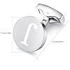 HONEY BEAR Initial Alphabet Letter Cufflinks Tie Clip Set for Mens - Brushed Silver Round Stainless Steel, for Business Wedding Gift,5.4cm (J) #3