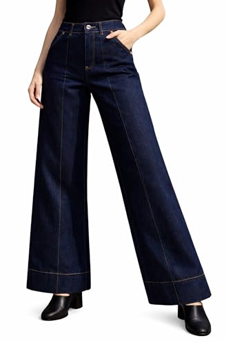 Image of Ben Martin Dark Blue Baggy Jeans for Women | Koren Style | Women,'s Loose Jean | High Waist Wide Leg Denim Jeans | Oversized Jean's for Womenss | Straight Fit Daily Casual Office Wear Women's Jeans