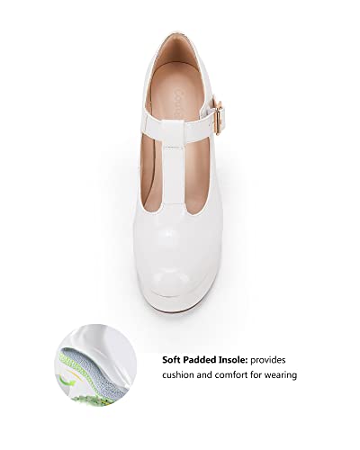 Image of Coutgo Womens' T-Strap Round Toe Chunky Platform Heels Patent Mary Jane Dress Shoes