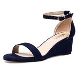 IDIFU Wedge Sandals Heels for Women Dress Shoes Open Toe with Ankle Strap for Wedding Bridal Evening Cocktail (Blue Suede, 8 M US)