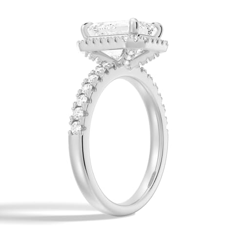 MSBLUE 1ct Engagement Ring, Emerald Cut with Halo, 14K White Gold Vermeil, Rhodium Finish3