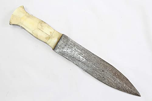 PH Artistic Dagger Knife Full Damascus Steel Blade Chip Handle Handmade D121