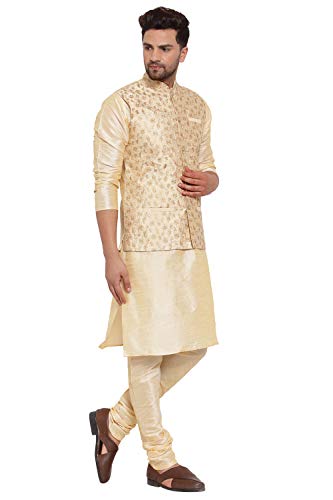 Image of KRAFT INDIA Men's Stylish Silk Kurta with Churidar & Nehru Jacket Set