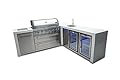 Mont Alpi MAi805-D90BEVFC 44-inch 6-Burner 115000 BTU 90 Degree Corner Deluxe Stainless Steel Gas Outdoor Kitchen Barbecue Island Grill + Lockable Compact Refrigerator + Faucet & Sink + Rotisserie Kit