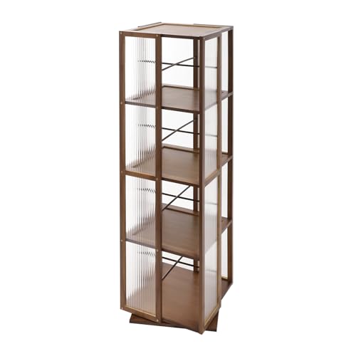 Ecoggeder Estantería giratoria de 4 niveles 360° para libros, color marrón tanero, rectangular, estantería de almacenamiento, para dormitorio, salón, oficina