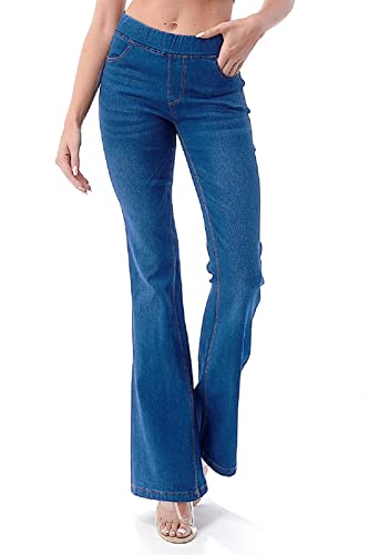 Flare Jeans for Women Ladies Elastic Pull-On Skinny Flared Bootcut Denim Jeggings - Image 3