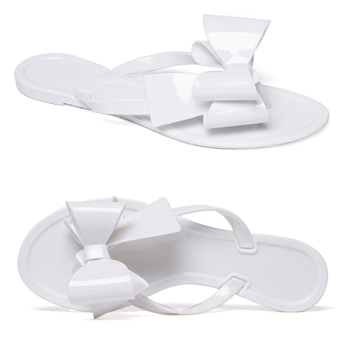 Image of Mtzyoa Women Flip-Flops Flat Sandals Jelly Bow Beach Flat Rivets Rain Cute Dressy Summer Sandals