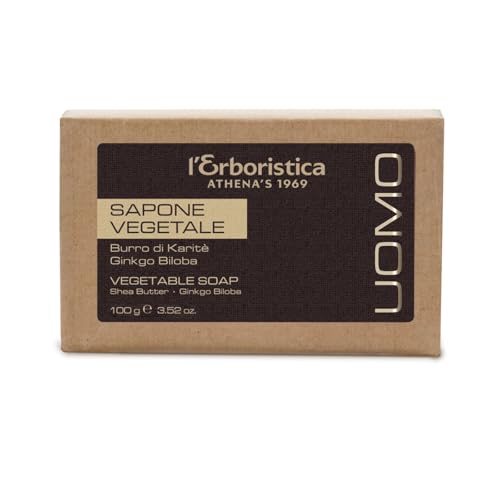 L'Erboristica Athena's | Saponetta Vegetale Uomo con Burro di Karitè ed Estratto di Ginkgo Biloba, 100 gr, Made in Italy
