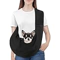 Pawaboo Small Dog Sling Carrier, Reversible Hands Free Dog Sling Carriers for Small Dogs and Cats, Puppy Slings Carrier with Safety Harness, Puppy Essentials, Black