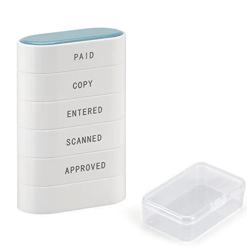 5-in-1 Office Stamp Set - Pre-Inked Rubber: Paid, Copy, Entered, Scanned, Approved - Red-Ink Impression Size 1.5'' X 0.55'', Cute & Unique Designed Business Message