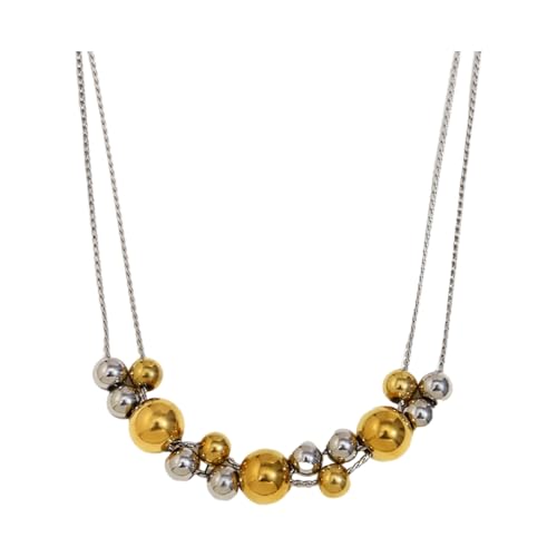 Collier de perles bicolores en acier inoxydable pour femmes